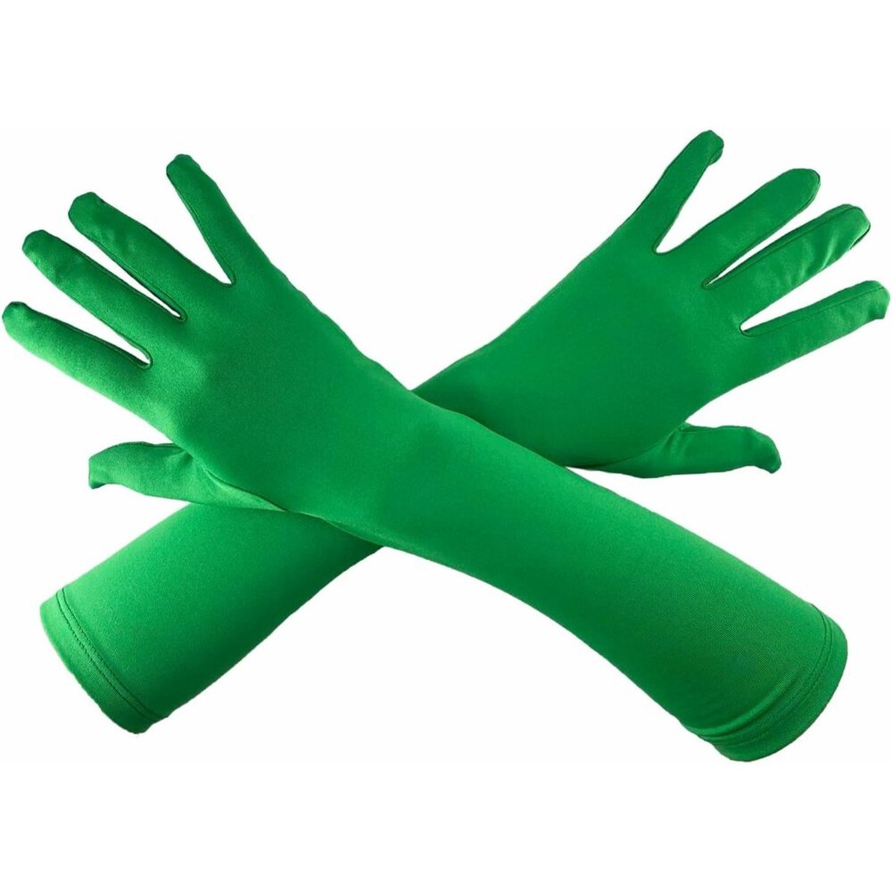 Women's Dark Green Elbow Length Satin Long Gloves Design Cosplay Costume